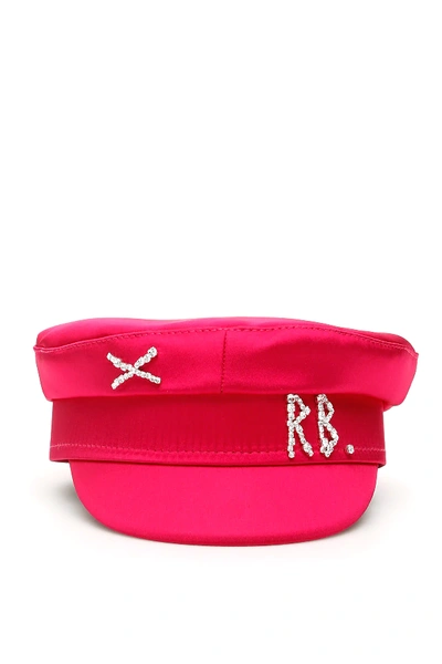 Shop Ruslan Baginskiy Baker Boy Crystal Satin Hat In Fuchsia,pink