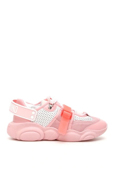 Shop Moschino Teddy Sneakers In Pink,white