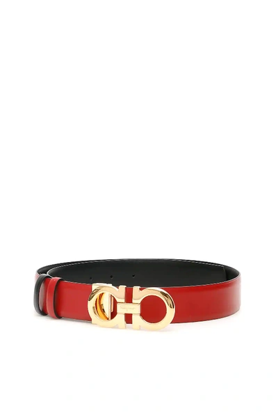 Shop Ferragamo Reversible Gancini Belt In Red,black