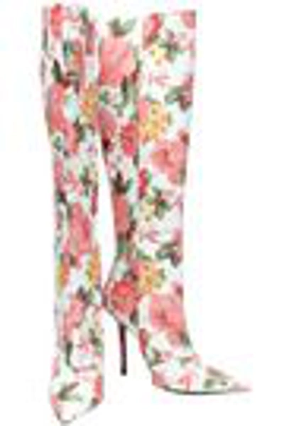 Shop Vetements Floral-print Leather Knee Boots In White
