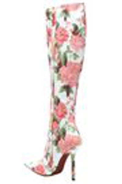 Shop Vetements Floral-print Leather Knee Boots In White