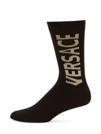 Shop Versace Logo Crew Socks In Black