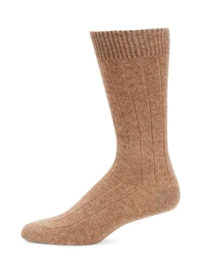 Shop Saks Fifth Avenue Rib-knit Cashmere Socks In Natural