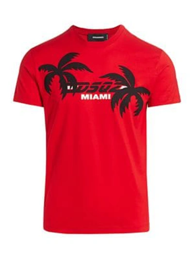 Shop Dsquared2 Men's Chic Dan Fit Miami Graphic Logo T-shirt In Red