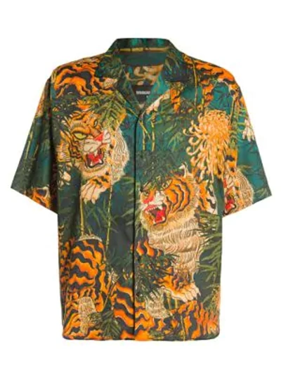 Shop Dsquared2 Tiger Flower Sport Shirt In Green Orange