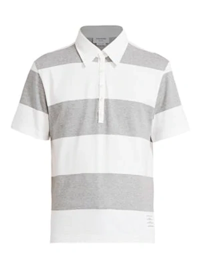 Shop Thom Browne Short-sleeve Cotton Rugby Shirt In Light Grey