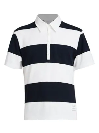 Shop Thom Browne Men's Short-sleeve Cotton Rugby Shirt In Navy