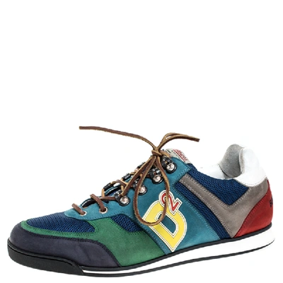 Pre-owned Dsquared2 Multicolor Nubuck And Mesh Born To Rebel Low Top Lace Up Sneakers Size 42