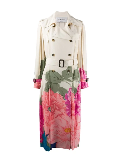 Valentino Camellia Pleated Silk Crepe De Chine Trench In Avorio Fuchsia