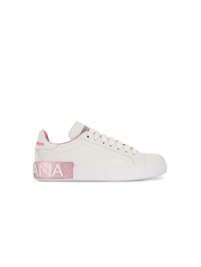 Shop Dolce & Gabbana Portofino Leather Sneakers In White