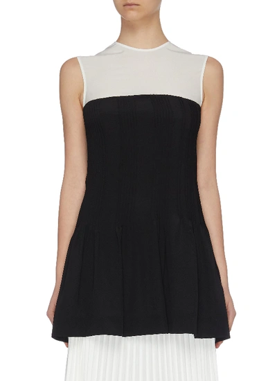 Shop Nina Ricci Contrast Panel Ruffle Rib Sleeveless Top In Black,white