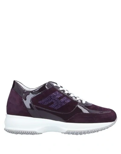 Shop Hogan Woman Sneakers Deep Purple Size 7 Soft Leather