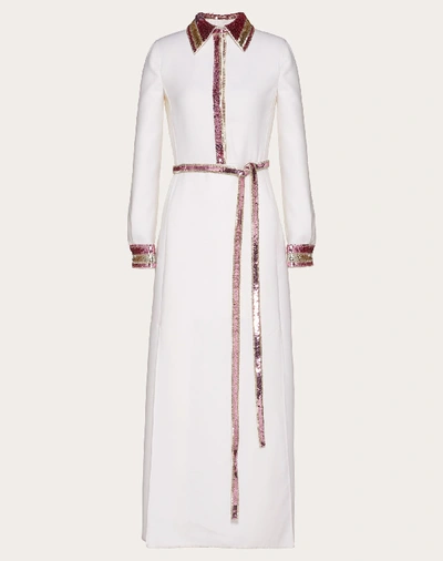 Shop Valentino Embroidered Wool Dress In Ivory
