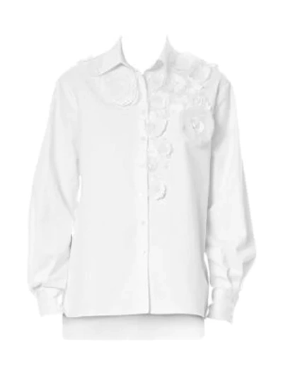 Shop Carolina Herrera Floral Appliqué Evening Shirt In White