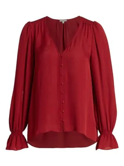 Shop Joie Bolona Silk Poet-sleeve Blouse In Pomegranate