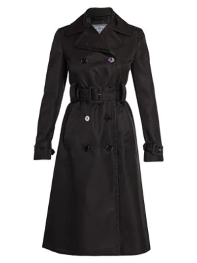 Shop Prada Double Breasted Trench Coat In Black