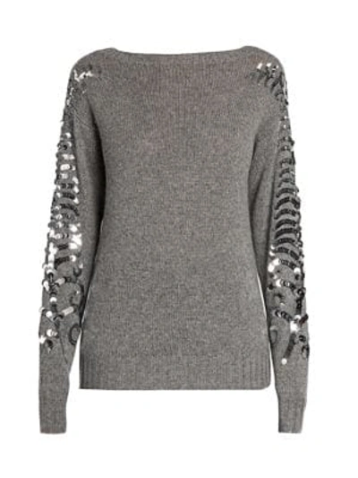 Shop Prada Sequin Detail Cashmere Sweater In Grey
