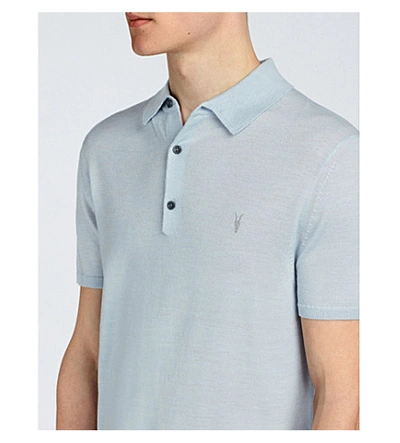 Shop Allsaints Mode Wool Polo Shirt In Foss Blue