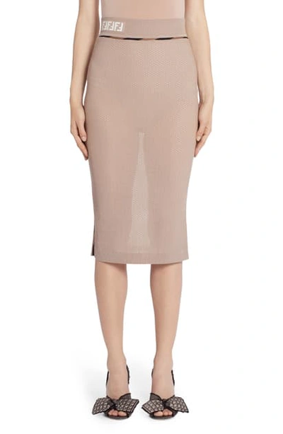 Shop Fendi Ff Logo Micro Mesh Sweater Skirt In Beige