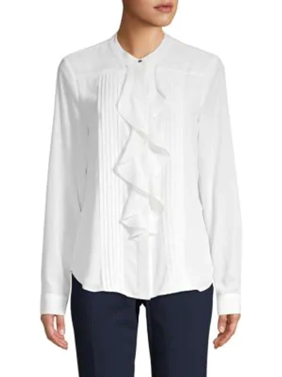 Shop Calvin Klein Mandarin Collar Shirt In Cream