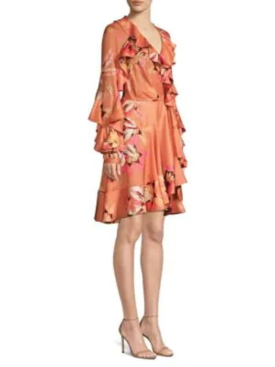 Shop Patbo Carmen Floral Ruffle Wrap Dress In Nude Multi