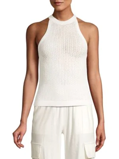 Shop Alice And Olivia Knit Halterneck Top In Soft White