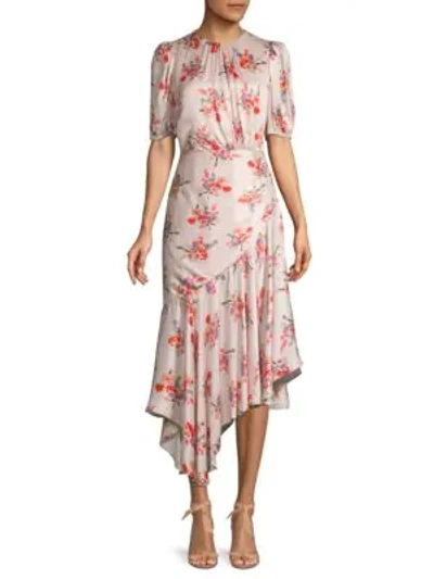 Shop Amur Bettina Floral Asymmetric A-line Midi Dress In Soft Pink