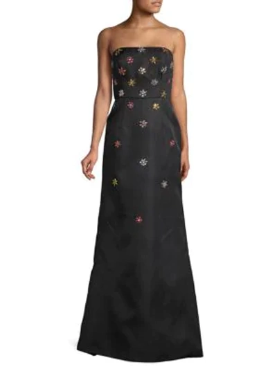 Shop Carolina Herrera Embellished Silk Trumpet Gown In Black