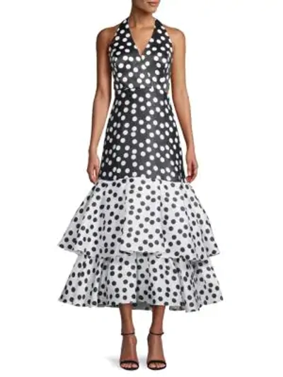 Shop Carolina Herrera Polka Dot Ruffled High-low Dress In Black White