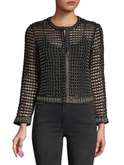Shop Alice And Olivia Kidman Studded Leather Cropped Jacket In Black