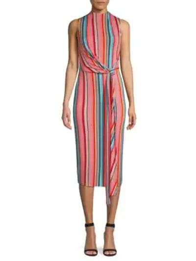 Shop Alice And Olivia Delora Sleeveless Tie Waist Stripe Dress In Sport Stripe