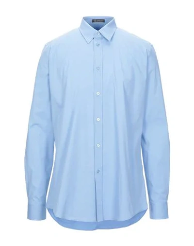 Shop Versace Solid Color Shirt In Sky Blue