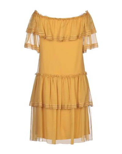 Shop Alberta Ferretti Woman Mini Dress Ocher Size 4 Silk In Yellow