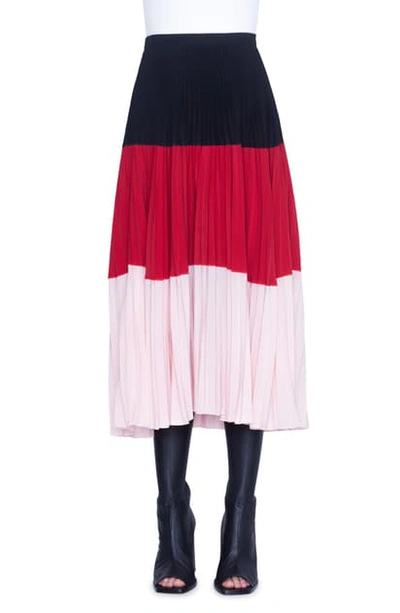 Shop Akris Punto Colorblock Pleated Midi Skirt In Black/ Luminous Red/ Peach
