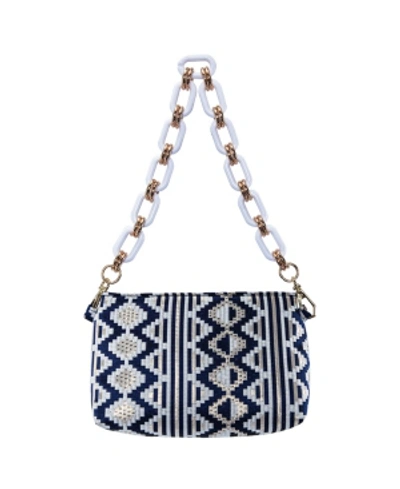 Shop Nina Giada Zig-zag Brocade Pattern Shoulder Bag With Lucite Chain In Navy Multi