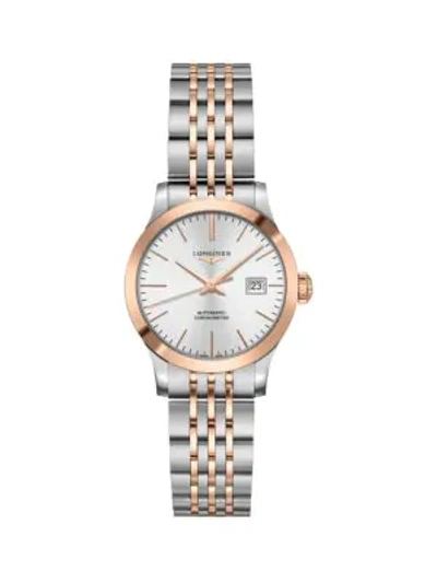 Shop Longines Men's Record 30mm Stainless Steel & 18k Pink Gold Automatic Bracelet Watch In White