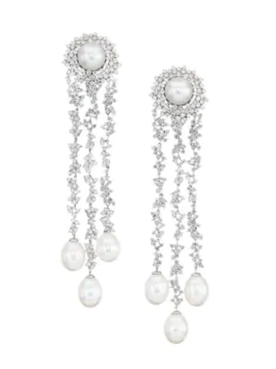 Shop Hueb Gala 18k White Gold, Diamond & 7mm Round Pearl Chandelier Earrings