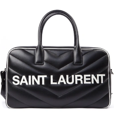 Shop Saint Laurent Black Bowling Bag In Quilted Leather With Logo