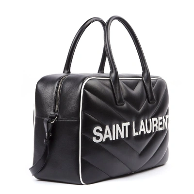 Shop Saint Laurent Black Bowling Bag In Quilted Leather With Logo