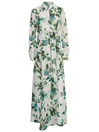 Shop Blumarine Dress L/s Chemisier W/flowers Printing In Bianco Verde