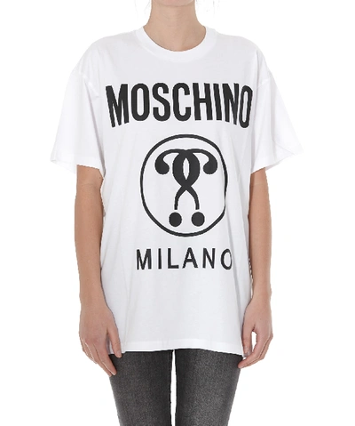 Shop Moschino Logo Double Question Mark T-shirt In White