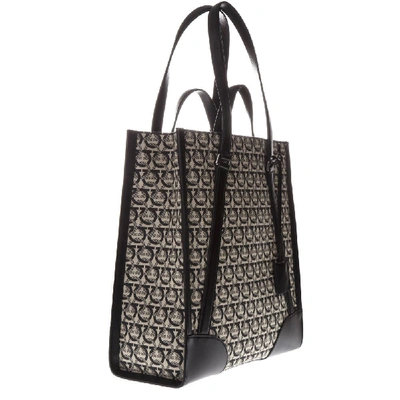 Shop Ferragamo Beige And Black Monogram Print Tote Bag In Leather Ss 2019