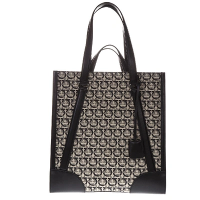 Shop Ferragamo Beige And Black Monogram Print Tote Bag In Leather Ss 2019