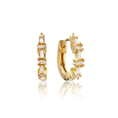 Lily & Roo Small Gold Baguette Diamond Style Huggie Hoop Earrings In Gold
