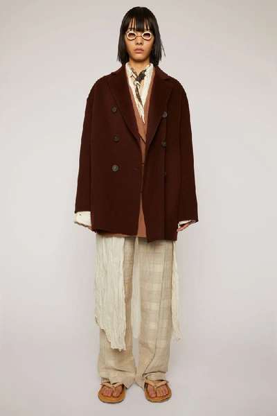 Shop Acne Studios Double-breasted Wool Coat Maroon Red