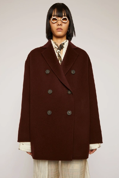 Shop Acne Studios Double-breasted Wool Coat Maroon Red