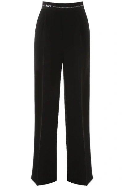 Shop Msgm Wide Leg Trousers With Jacquard Logo In Black