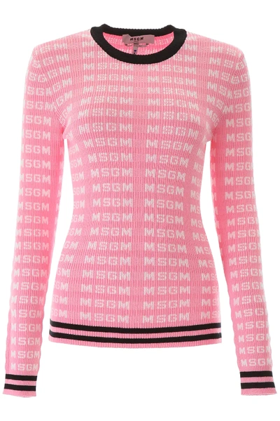 Shop Msgm Monogram Sweater In Pink,white,black