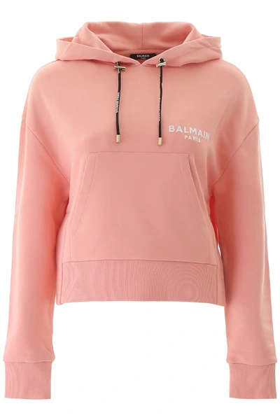 Shop Balmain Logo Hoodie In Pink