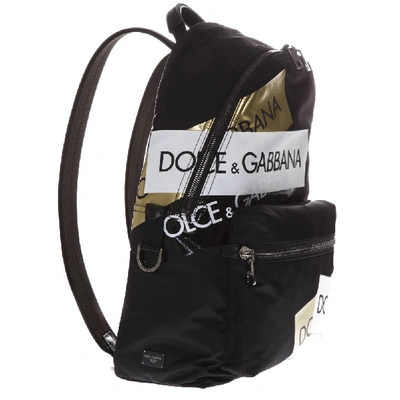 Shop Dolce & Gabbana Vulcano Black Nylon & Leather Logo Print Backback